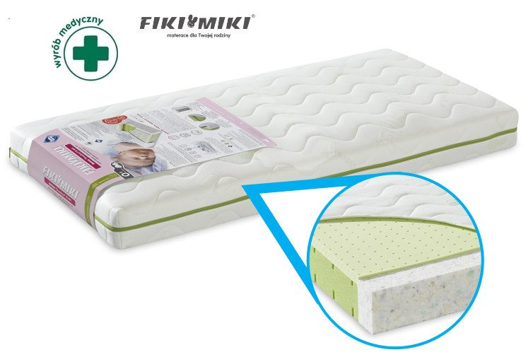 Materac do łóżeczka dziecięcego FIKI MIKI SENSITIVE 120X60 CM Lateks, Pianka PUR Materac do łóżeczka dziecięcego FIKI MIKI SENSITIVE 120X60 CM Lateks, Pianka PUR