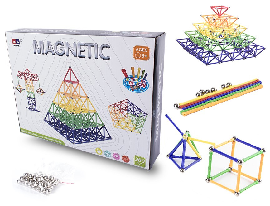Klocki, zestaw klocków magnetycznych 200 el. Klocki, zestaw klocków magnetycznych 200 el.