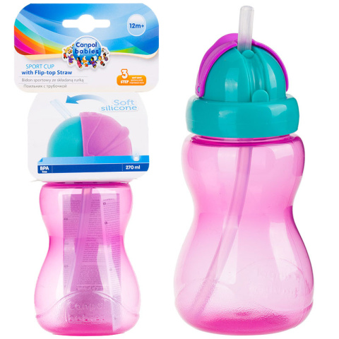 Canpol babies bidon z miękką, składaną rurką silikonową 270 ml RÓŻOWY