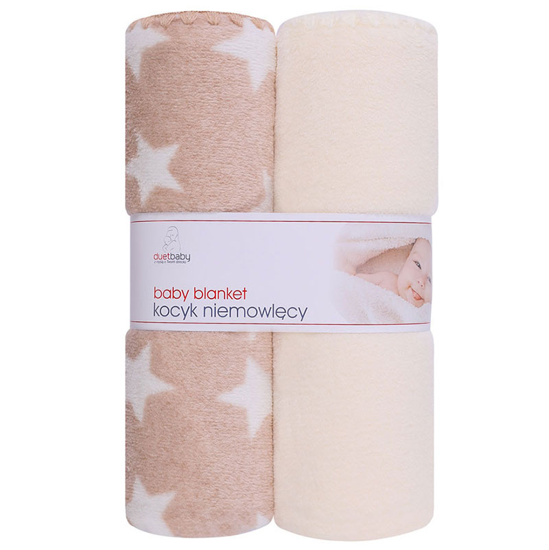 Miękki kocyk Coral+coral druk dla dziecka 90x80 dwupak Beżowy Gwiazdki Miękki kocyk Coral+coral druk dla dziecka 90x80 dwupak Beżowy Gwiazdki