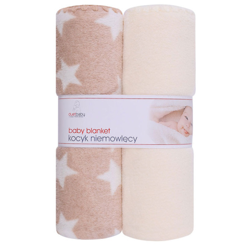 Miękki kocyk Coral+coral druk dla dziecka 90x80 dwupak Beżowy Gwiazdki Miękki kocyk Coral+coral druk dla dziecka 90x80 dwupak Beżowy Gwiazdki