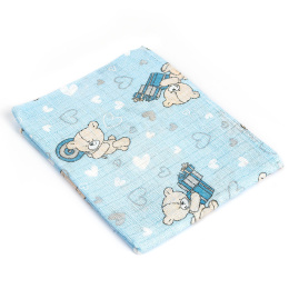 Pielucha tetrowa dla dziecka pieluszka bawełniana rozmiar 70x80 MISIE z prezentami niebieska