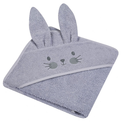 Ręcznik z kapturkiem, okrycie kąpielowe dla dziecka Animals 80x80 cm SZARE