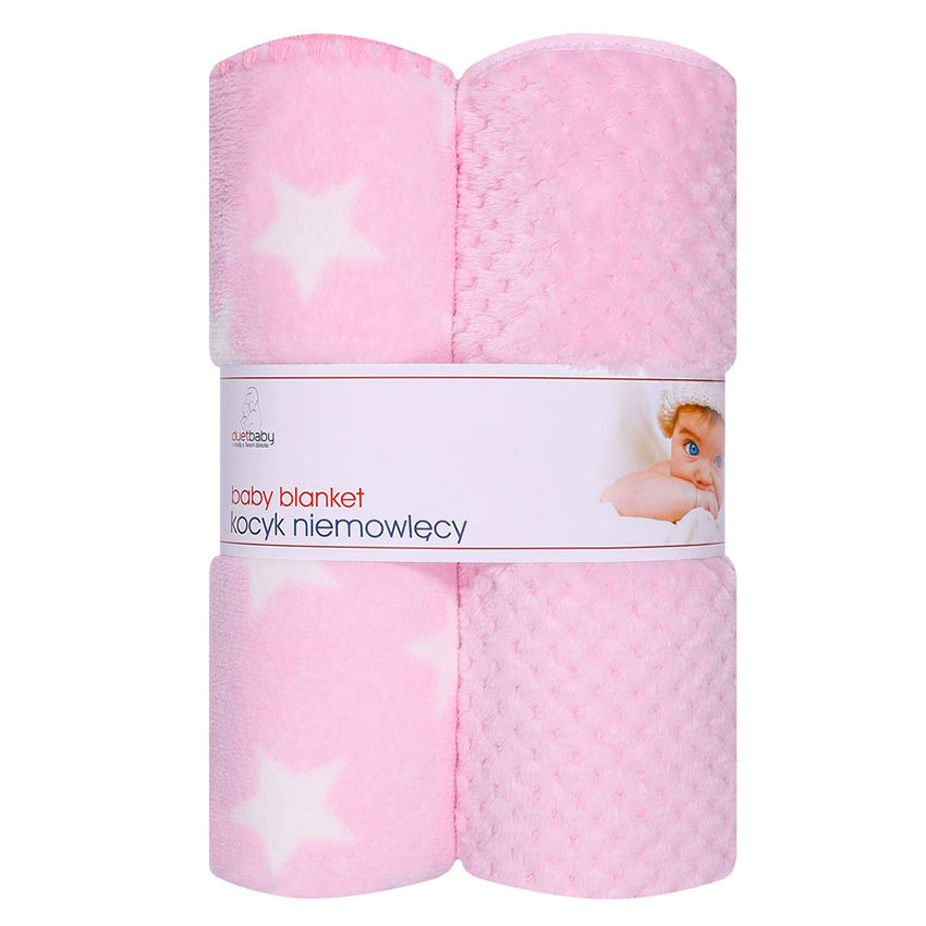 Miękki kocyk Coral+coral druk dla dziecka 90x80 dwupak różowy gwiazdki Miękki kocyk Coral+coral druk dla dziecka 90x80 dwupak różowy gwiazdki