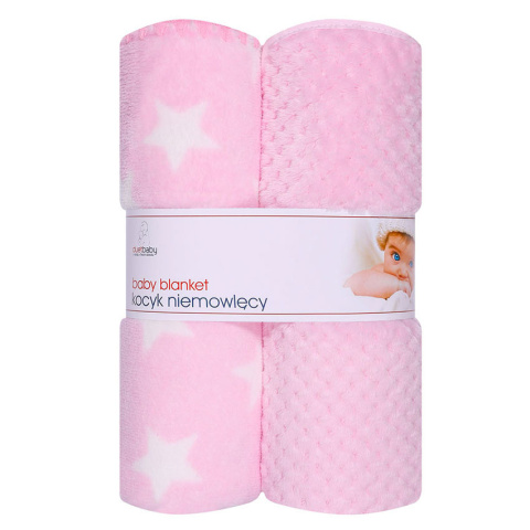 Miękki kocyk Coral+coral druk dla dziecka 90x80 dwupak różowy gwiazdki Miękki kocyk Coral+coral druk dla dziecka 90x80 dwupak różowy gwiazdki