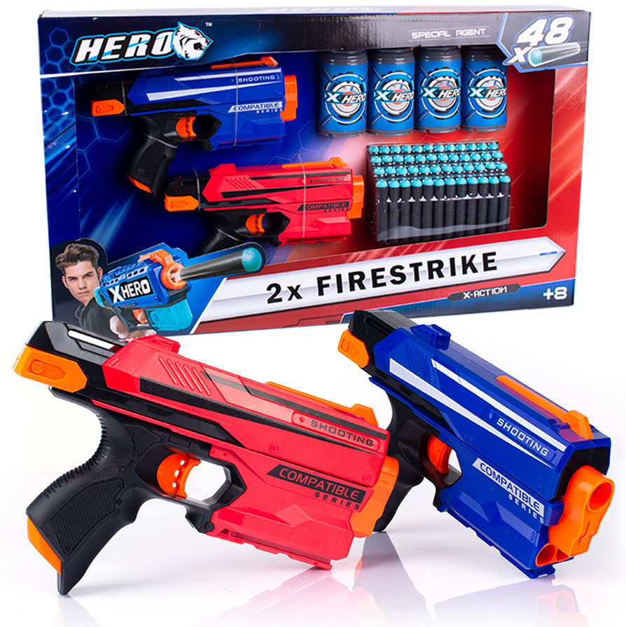 Pistolet na naboje piankowe 2w1 - Karabin, Kolt dziecięcy, Blaster 2w1, Zestaw strzałek 48 szt. oraz beczek Pistolet na naboje piankowe 2w1 - Karabin, Kolt dziecięcy, Blaster 2w1, Zestaw strzałek 48 szt. oraz beczek