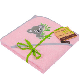 Ręcznik z kapturkiem, bambusowe okrycie kąpielowe dla dziecka 100x100 cm HAFT BABY BAMBOO Koala różowy