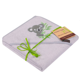 Ręcznik z kapturkiem, bambusowe okrycie kąpielowe dla dziecka 100x100 cm HAFT BABY BAMBOO Koala szary