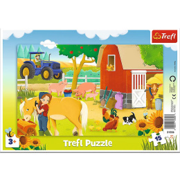 Trefl Puzzle 15 el. Ramkowe | Na farmie - puzzle z motywem zwierzątek domowych