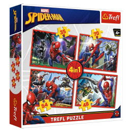 Trefl Puzzle 4w1 | W sieci Spider-mana, puzzle z motywem bajki SPIDERMAN