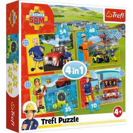 Trefl Puzzle 4w1 | Odważny Strażak Sam , puzzle z motywem bajki Strażak Sam