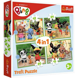 Trefl Puzzle 4w1 | Wesoły dzień Binga, puzzle z motywem bajki BING