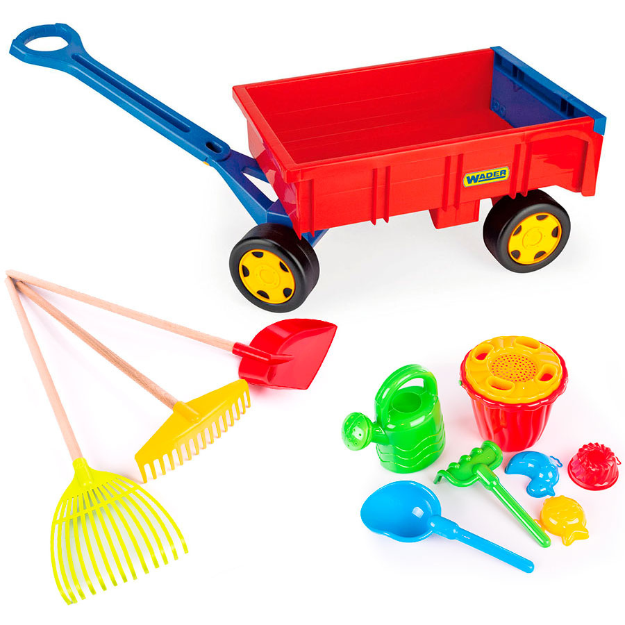Zestaw Wózek do ciągnięcia + zestaw narzędzi ogrodowych dla dzieci