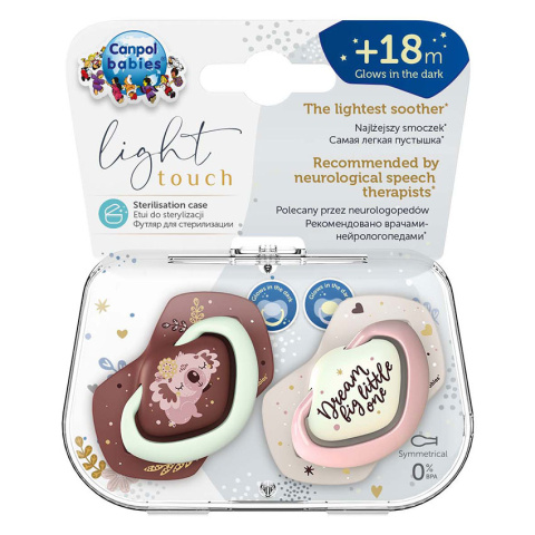 CANPOL Smoczek uspokajający silikonowy 18 m symetryczny Świecący w ciemności SLEEPY KOALA 2szt. Pink CANPOL Smoczek uspokajający silikonowy 18 m symetryczny Świecący w ciemności SLEEPY KOALA 2szt. Pink