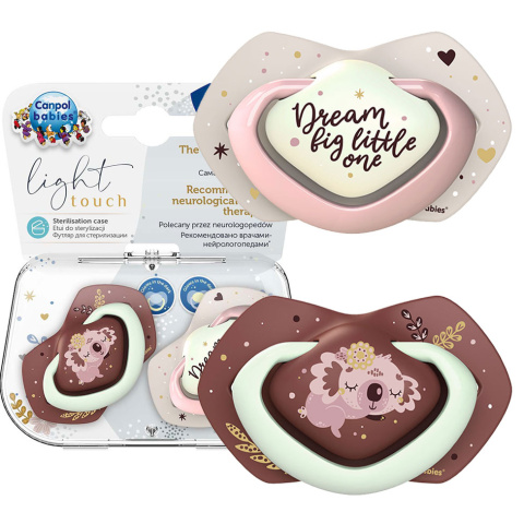 CANPOL Smoczek uspokajający silikonowy 18 m symetryczny Świecący w ciemności SLEEPY KOALA 2szt. Pink CANPOL Smoczek uspokajający silikonowy 18 m symetryczny Świecący w ciemności SLEEPY KOALA 2szt. Pink