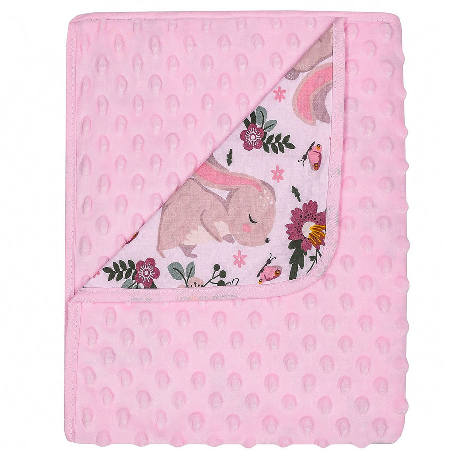 Miękki kocyk Dwustronny Minky bawełniany 80x90 cm Różowy Króliczki Miękki kocyk Dwustronny Minky bawełniany 80x90 cm Różowy Króliczki