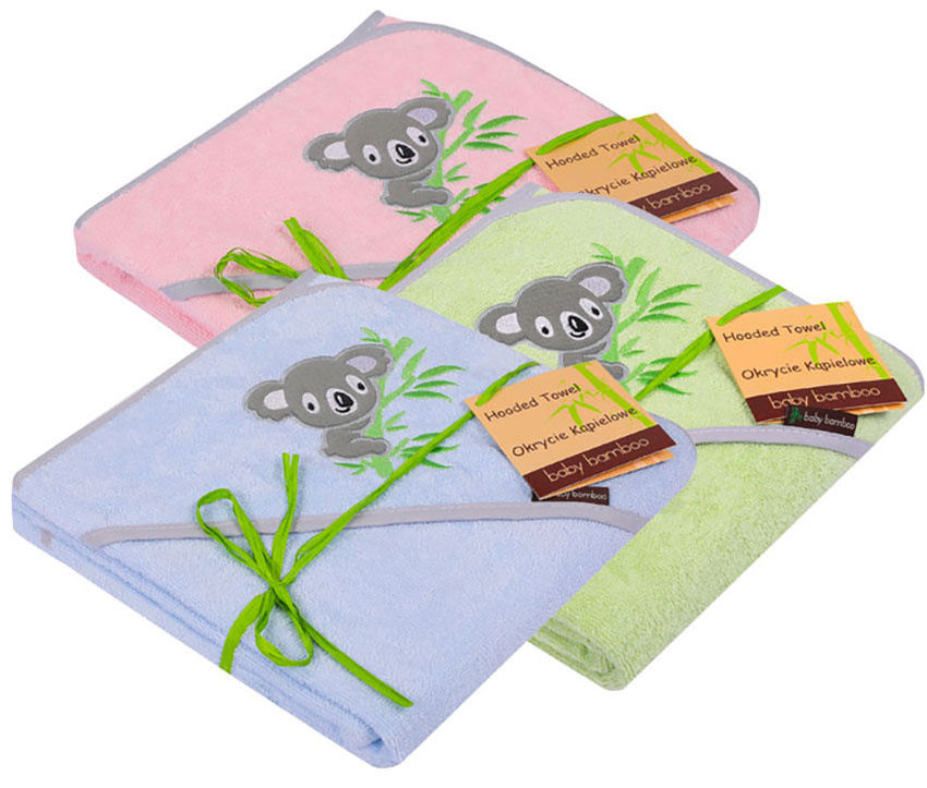 Ręcznik z kapturkiem, bambusowe okrycie kąpielowe dla dziecka 100x100 cm HAFT BABY BAMBOO Koala zielony Ręcznik z kapturkiem, bambusowe okrycie kąpielowe dla dziecka 100x100 cm HAFT BABY BAMBOO Koala zielony