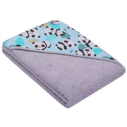 Ręcznik z kapturkiem, okrycie kąpielowe dla dziecka 80x80 cm bawełna wzór SZARE Pandy