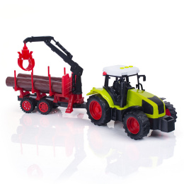 Traktor z przyczepką HDS, ciągnik rolniczy z balami drzewa ładowarka