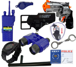 Zestaw akcesoriów policyjnych dla dziecka - Pistolet, odznaka, kajdanki