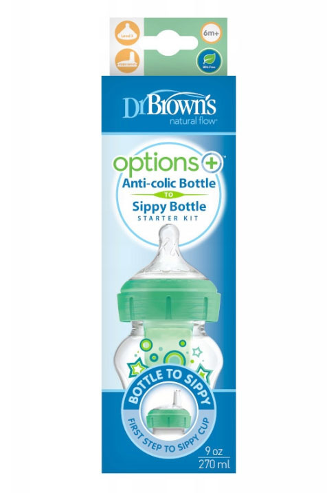 DR BROWN'S ZESTAW BUTELKA SZEROKA OPTIONS+ 270ML + USTNIK DO KUBKA ZIELONY DR BROWN'S ZESTAW BUTELKA SZEROKA OPTIONS+ 270ML + USTNIK DO KUBKA ZIELONY