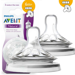 Smoczek silikonowy do butelki Philips AVENT, antykolkowy - seria Natural 2 Szybki 6m+ / 2szt.