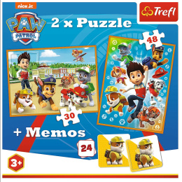 Trefl Puzzle 2w1 | Na Ratunek + memos, puzzle z motywem bajki Psi Patrol