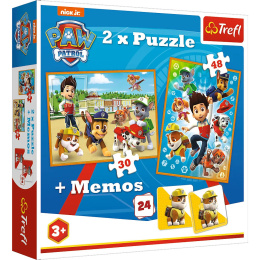 Trefl Puzzle 2w1 | Na Ratunek + memos, puzzle z motywem bajki Psi Patrol