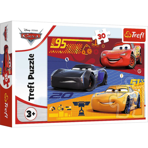 Trefl Puzzle 30 el. | Auta przed wyścigiem, puzzle z motywem bajki Cars Trefl Puzzle 30 el. | Auta przed wyścigiem, puzzle z motywem bajki Cars