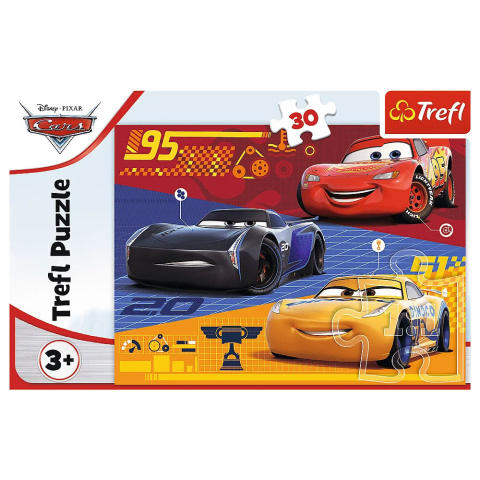 Trefl Puzzle 30 el. | Auta przed wyścigiem, puzzle z motywem bajki Cars Trefl Puzzle 30 el. | Auta przed wyścigiem, puzzle z motywem bajki Cars