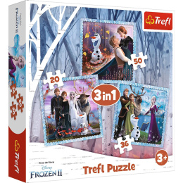 Trefl Puzzle 3w1 | Magiczna Opowieść Anny i Elsy, puzzle z motywem bajki Kraina Lodu Frozen