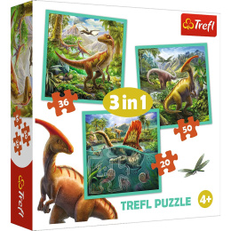 Trefl Puzzle 3w1 | Niezwykły świat dinozaurów, puzzle z motywem dinozaurów
