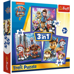 Trefl Puzzle 3w1 | Psi Patrol Gotowi do akcji,  puzzle z motywem bajki Psi Patrol