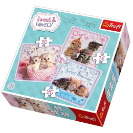 Trefl Puzzle 3w1 | Słodkie kotki, puzzle z motywem kotków