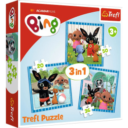 Trefl Puzzle 3w1 | Zabawy z przyjaciółmi, puzzle z motywem bajki Bing