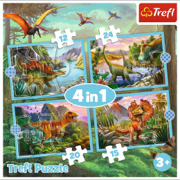 Trefl Puzzle 4w1 | Wyjątkowe dinozaury, puzzle z motywem dinozaurów