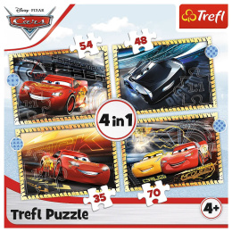 Trefl Puzzle 4w1 | Do startu gotowi start , puzzle z motywem bajki Cars Auta