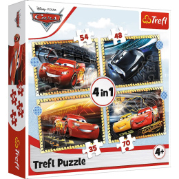 Trefl Puzzle 4w1 | Do startu gotowi start , puzzle z motywem bajki Cars Auta