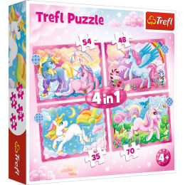 Trefl Puzzle 4w1 | Jednorożce i magia , puzzle z motywem Koników