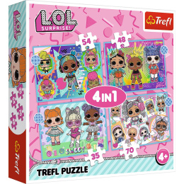 Trefl Puzzle 4w1 | Poznaj laleczki, puzzle z motywem laleczek LOL