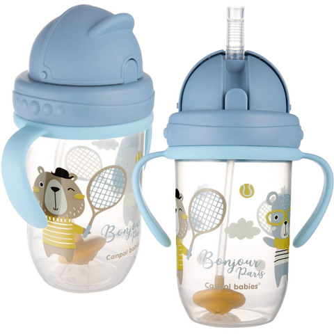 Canpol babies Kubek Niekapek ze składaną rurką silikonową z odważnikiem 270 ml BONJOUR PARIS niebieski Canpol babies Kubek Niekapek ze składaną rurką silikonową z odważnikiem 270 ml BONJOUR PARIS niebieski