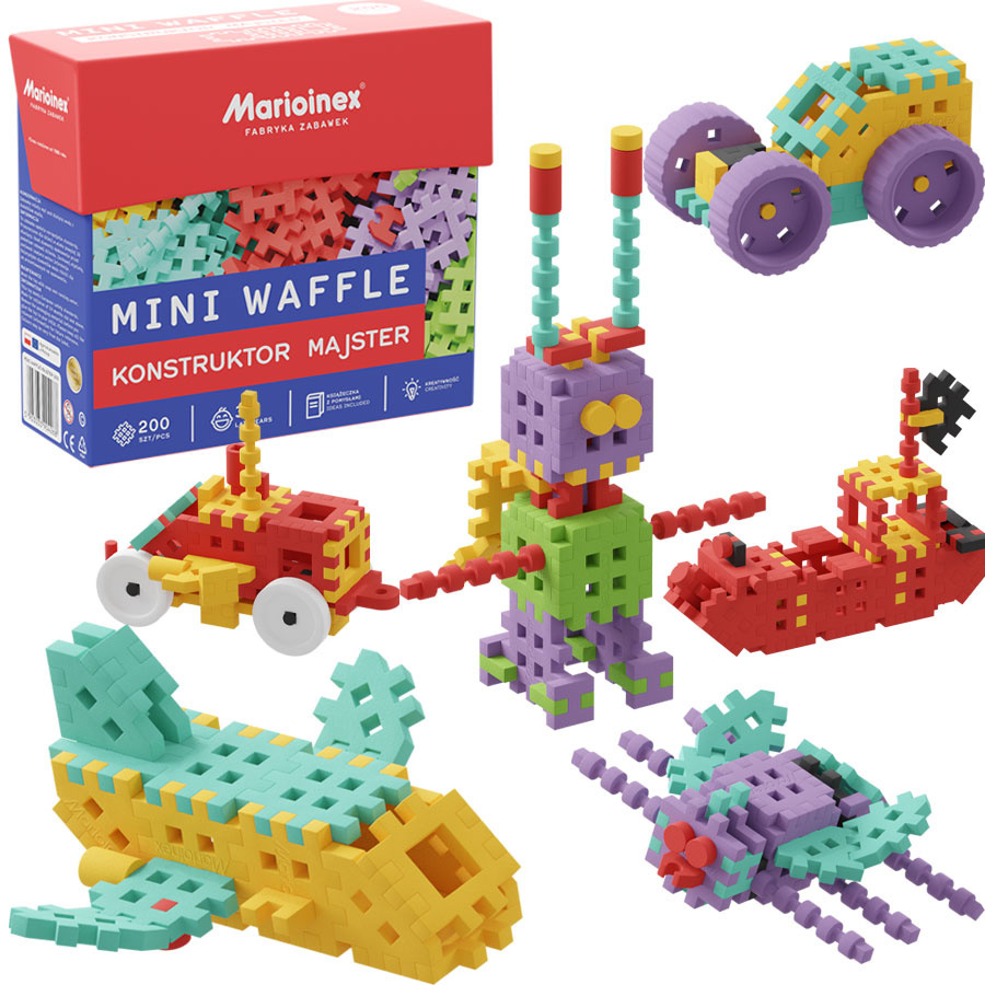 Klocki Mini Wafle Konstruktor MAJSTER - klocki dla dzieci 200 el. Marioinex nowość 2022 Klocki Mini Wafle Konstruktor MAJSTER - klocki dla dzieci 200 el. Marioinex nowość 2022
