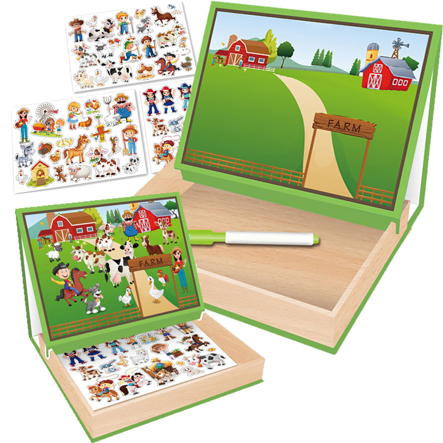 Tablica 2w1 magnetyczna, drewniana - zestaw edukacyjny z puzzlami magnetycznymi farma, zwierzęta, pisak w zestawie Tablica 2w1 magnetyczna, drewniana - zestaw edukacyjny z puzzlami magnetycznymi farma, zwierzęta, pisak w zestawie