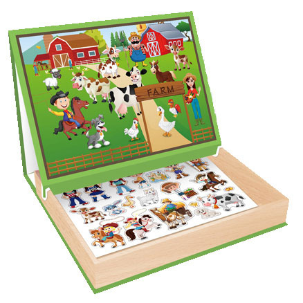 Tablica 2w1 magnetyczna, drewniana - zestaw edukacyjny z puzzlami magnetycznymi farma, zwierzęta, pisak w zestawie Tablica 2w1 magnetyczna, drewniana - zestaw edukacyjny z puzzlami magnetycznymi farma, zwierzęta, pisak w zestawie