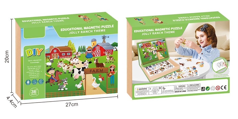 Tablica 2w1 magnetyczna, drewniana - zestaw edukacyjny z puzzlami magnetycznymi farma, zwierzęta, pisak w zestawie Tablica 2w1 magnetyczna, drewniana - zestaw edukacyjny z puzzlami magnetycznymi farma, zwierzęta, pisak w zestawie