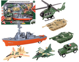 Zestaw militarny, Zabawa w Wojsko dla dziecka - Pojazdy Militarne z napędem, Czołgi, Helikoptery 11 el.