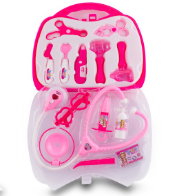 Zestaw małego lekarza w różowej walizce dla dziewczynki, stetoskop na baterie