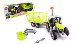 Traktor z przyczepą dla dzieci do rozkręcania, koparka z łyżką zestaw z śrubkami i śrubokrętem