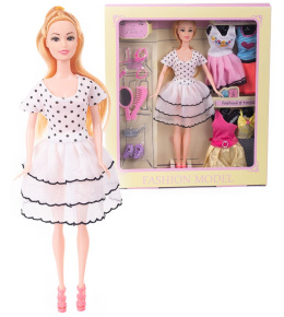 Lalka modelka w modnej sukience - duży zestaw z ubrankami i akcesoriami do stylizacji