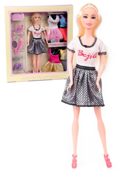 Lalka modelka w modnej sukience - duży zestaw z ubrankami i akcesoriami do stylizacji